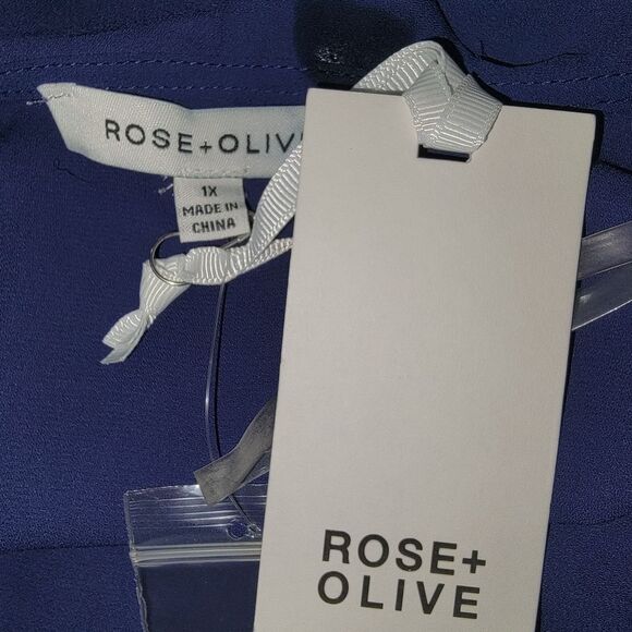 Rose & Olive Nwt Navy Blue Cold Shoulder Chiffon Top Blouse Size 1x - Picture 6 of 7